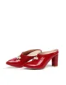 Elegant red patent leather pointed-toe mule heels with decorative pearl charms for women - 34 / Red
