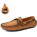 Mocassins homme en cuir marron avec doublure peluche chaude et lacets tressés décoratifs - 38 / Style Chaud Doublé (8099M) / Brun Clair