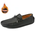 Mocassins pour hommes en similicuir noir avec doublure en peluche chaude et nœud - 38 / Style Chaud Doublé (8099M) / Noir
