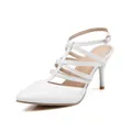 White pointed-toe stiletto sandals with multiple cross straps and ankle buckle closure - 34 / White