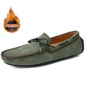 Mocassins pour hommes en daim gris-vert avec doublure en peluche chaude et dentelle - 38 / Style Chaud Doublé (8099M) / Vert Militaire