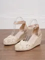 Elegant summer wedge sandals featuring crochet lace toe and braided espadrille heel - 38 / Apricot Breathable Mesh