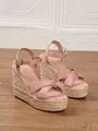 Modische Espadrilles-Keilsandaletten aus rosa Wildleder mit hohem Seil-Plateau - Hellrosa