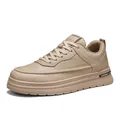 Stylish khaki men's casual board shoes with a thick sole and textured leather finish. - 39 / Khaki