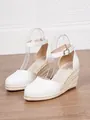 Elegant white women's wedge espadrille sandals featuring round toe and adjustable ankle strap - 38 / White