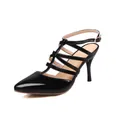 Elegant black patent leather pointed-toe caged heels with thin stiletto and slingback strap - 34 / Black