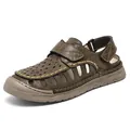 Brown breathable men's closed-toe sandals with cut-out design for summer beach - 38 / Khaki
