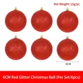 Set of 6 red glitter 6cm Christmas ball ornaments for festive holiday decoration - 6cm (Pack of 6) / Red Glitter