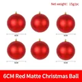 Set of 6 red matte Christmas balls 6cm diameter for holiday tree decoration - 6cm (Pack of 6) / Matte Red