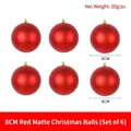 Set of six festive red matte finish plastic Christmas ball ornaments, 8cm diameter - 8cm (Pack of 6) / Matte Red