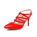 Elegant red patent leather pointed toe slingback stiletto heel sandals for women - 34 / Red