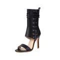 Elegant black lace-up stiletto sandal boots featuring hollow design and open toe - 34 / Black
