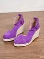 Vibrant purple suede-style wedge espadrille sandals with ankle strap for summer wear - 38 / Purple
