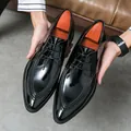 Zapatos de vestir para hombre en charol negro con punta fina y elegante cierre de cordones - 38 / Negro