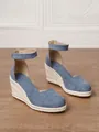Sandalias de cuña azules efecto ante con plataforma de esparto y correa al tobillo - 34 / Azul cielo