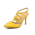 Elegant yellow patent leather pointed toe slingback sandals with high stiletto heel - 34 / Yellow