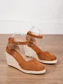 Elegant brown suede wedge espadrille sandals with adjustable ankle straps for summer vacation - 38 / Brown