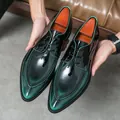 Zapatos de vestir de charol con degradado verde y punta fina para hombre con cordón - 38 / Verde