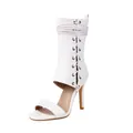 Profile view showing the elegant white lace-up shaft and stiletto heel of the sandal boot - 34 / White