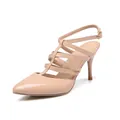Escarpins élégants en cuir verni nude à bout pointu avec un design à brides multiples - Abricot