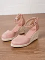 Charming pink suede wedge espadrille sandals with adjustable ankle strap for summer - 38 / Light Pink
