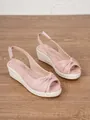 Elegant pink suede peep-toe wedge espadrille sandals with adjustable ankle strap - 34 / Pink