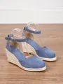 Women's blue suede wedge espadrille sandals with ankle strap and braided straw heel - 38 / Sky Blue