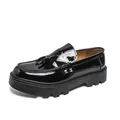 Black patent leather men's loafers with tassels and chunky lug sole - 38 / Tassel Style / Black