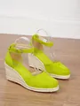 Vibrant neon green canvas wedge espadrille sandals with ankle strap for summer vacations. - 38 / Cyan