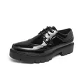 Men's classic black shiny brogue leather shoes featuring thick platform sole and wingtip detail - 38 / Black Shiny Surface