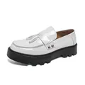 Stylish white patent leather men's platform loafers with tassel and stud details. - 38 / White (A3060)