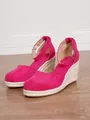 Fuchsia pink suede wedge espadrilles with ankle strap for stylish summer vacation - 38 / Rose Red
