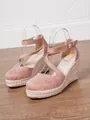 Sandales compensées en daim rose avec bride à la cheville et semelle plateforme en corde - 34 / Rose