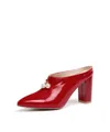 Red patent leather pointed-toe block heel mules with elegant pearl charms decoration - 33 / Red