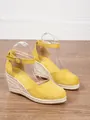 Elegant yellow suede wedge espadrille sandals for women with ankle strap - 38 / Yellow
