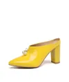 Elegant yellow pointed toe block heel mules featuring a stylish pearl bead charm - 33 / Yellow
