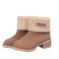 Detail view of women's mid-calf snow boots with warm faux fur lining and rugged sole. - 35 / Khaki