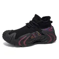 Black fly-knit breathable sock sneaker with colorful woven patterns and chunky sole - 39 / Black