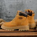 Bottes de travail classiques en cuir jaune avec semelles épaisses et tige haute - 35 / Jaune Doré (Rembourré)