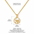 Gold stainless steel Taurus zodiac coin necklace with white shell inlay and measurements. - Taurus - Gold