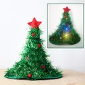 Chapeau de sapin de Noël festif en guirlande verte avec étoile rouge et lumières LED - Vert Avec Lumières LED