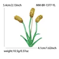 Elegante broche de flor de Sanguisorba dorada con tallos verdes, 5,4 cm para sus cárdigan - Oro KC-Amarillo (MM-BR-1377)
