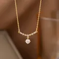Elegant 18k gold plated titanium steel necklace with sparkling crystal pendant - Smile Round Zirconia Necklace (8002)