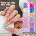 12-grid box of candy colored heart shaped resin nail art charms approx 240 pieces - 240 Pieces/Box (12 Grids) / Multicolor