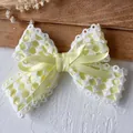 2.5cm handmade yellow satin and white lace bow for DIY crafts and hair accessories - Bright Yellow