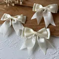 Elegant 2.5cm wide cream satin ribbon handmade bows for DIY crafts and hair decor - Double Layer Bow / 5 Pieces/Pack (Ribbon Width 2.5cm) / Light Yellow