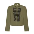 Close-up of military style blazer with black decorative braids and gold buttons - Army Green