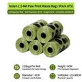 Green paw print pet waste bags 5 rolls 75 count total 22x30cm - 5 Rolls Pack (75 Bags Total) / Green