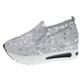 Silver mesh lace platform loafers for women featuring sparkling colorful sequins - 35 / Silver