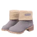 Detailed view of women's grey winter snow boots with warm fleece cuffs and lug soles - 35 / Gray